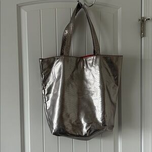 Avenue Silver Faux Reptile Tote